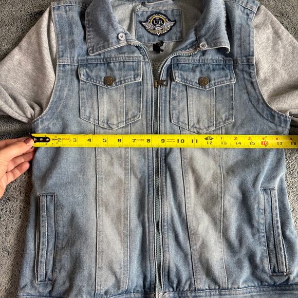 Urban Republic Kids Denim Jean Jacket with Hoodie Sleeves Size L - No Hood - Picture 8 of 9